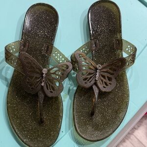 Coach Olive Green Glitter Butterfly Jelly Sandals